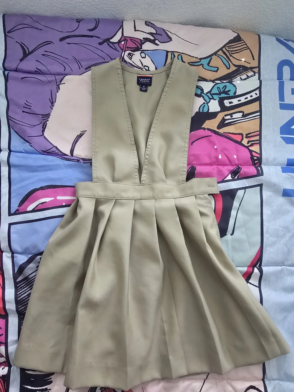 French Toast Khaki Pleated V-Neck School Dress